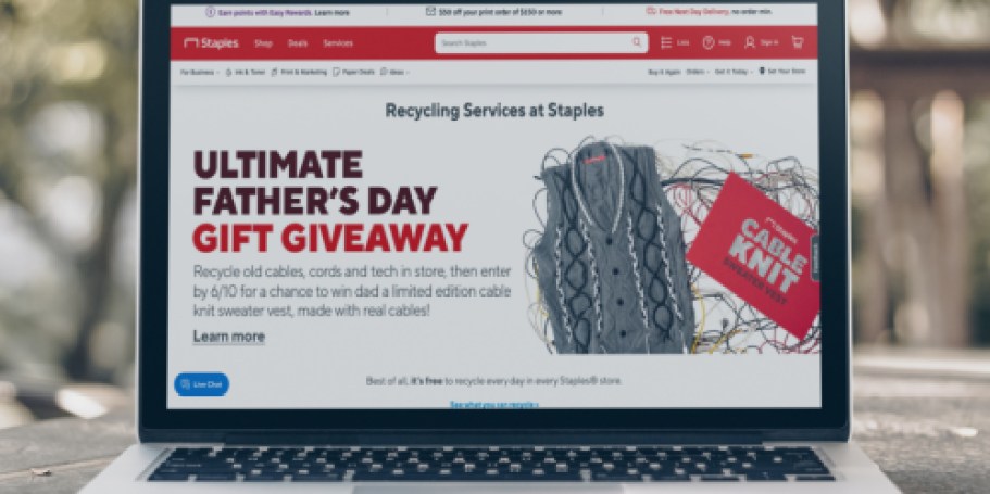 Staples Father’s Day Giveaway (Recycle Your Cords For a Chance to Win A Sweater)