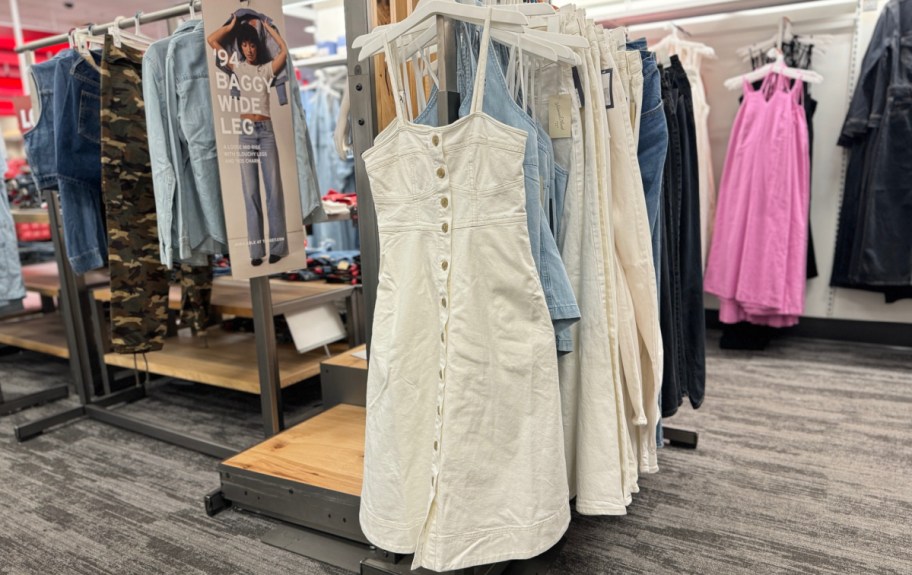 Target white denim dress hanging at thestore
