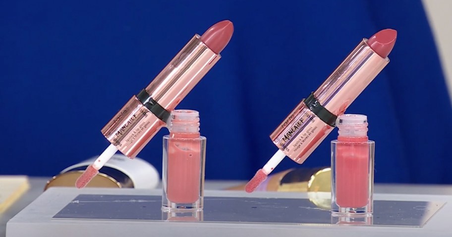 two tarte maneater lipstick & lip gloss duos on display