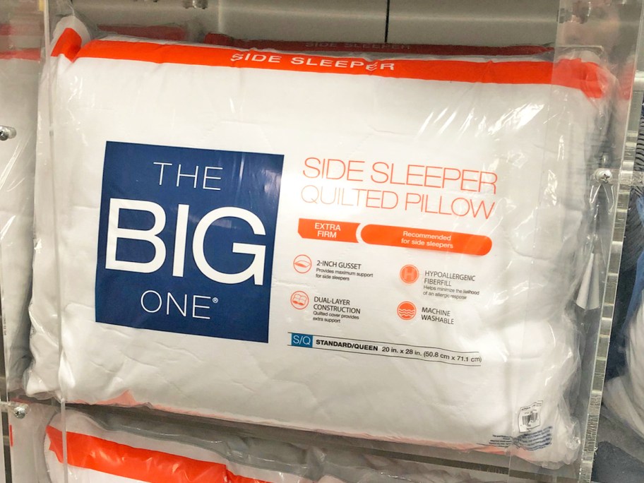 the big one quilted side sleeper pillows in plastic display at kohl's