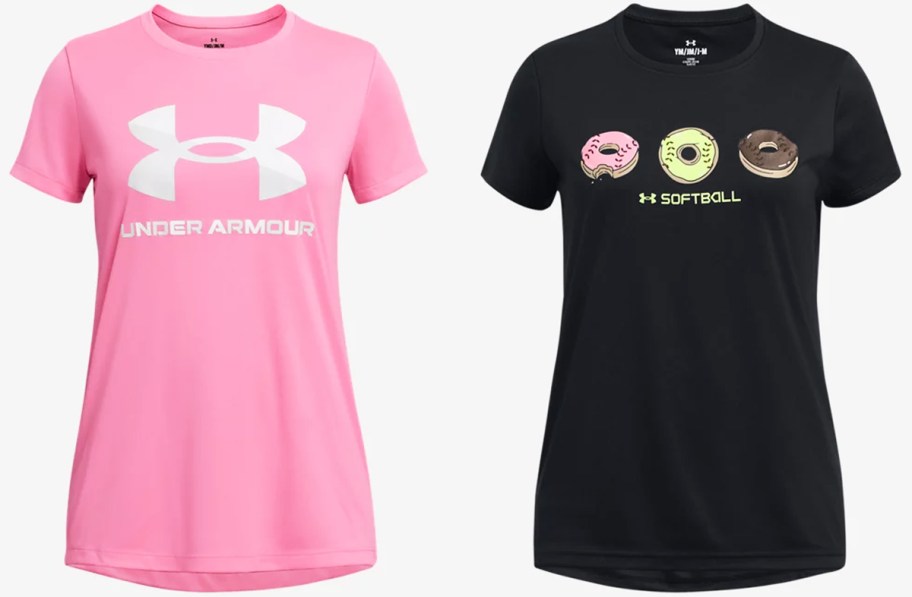 pink and black under armour girls tops