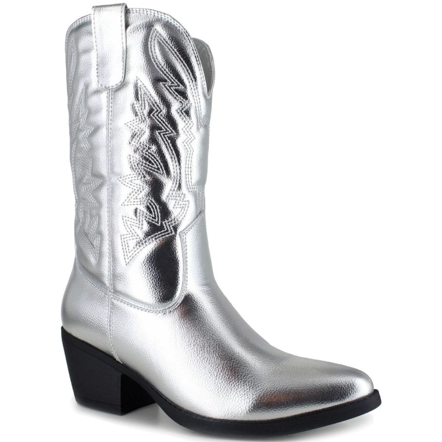 silver womens mid calf cowboy boot