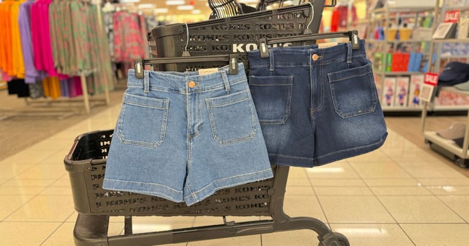Lauren Conrad jean shorts hanging on Kohls shopping cart