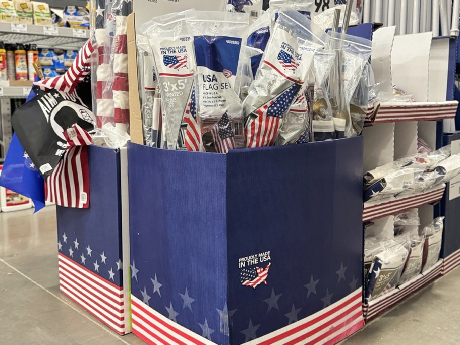 display box full of american flag sets in store
