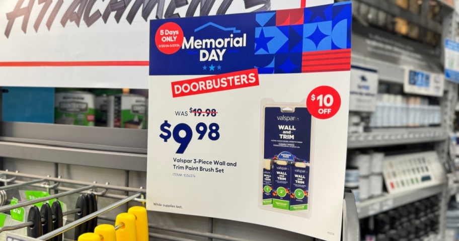 lowe's memorial day paint brush 3 pack store signage