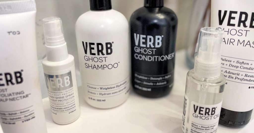 verb hair care displayed on counter