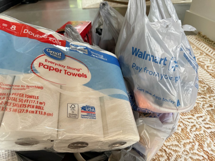 A Walmart Plus Grocery Delivery with Great Value Paper Towels