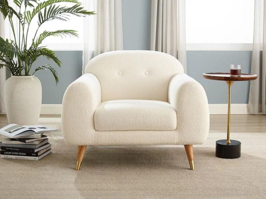 A Everly Quinn Elishah Minimore Accent Chair & Armchair w/ Tufted Back