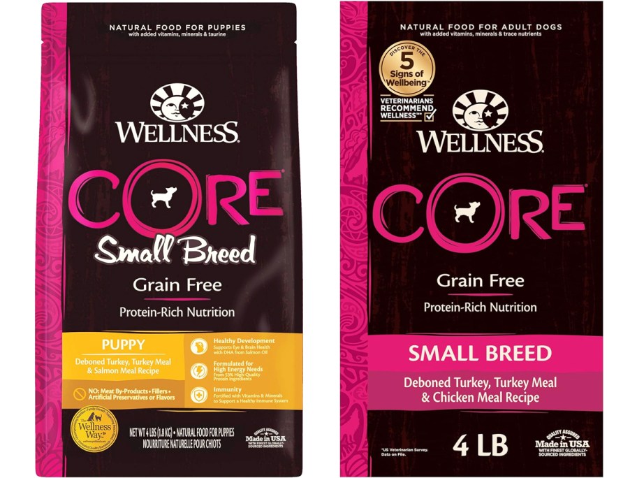two bags of Wellness Core Dry Dog Food