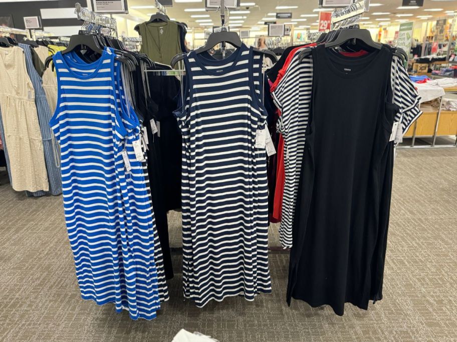 Women's midi striped dresses on a rack at Kohls