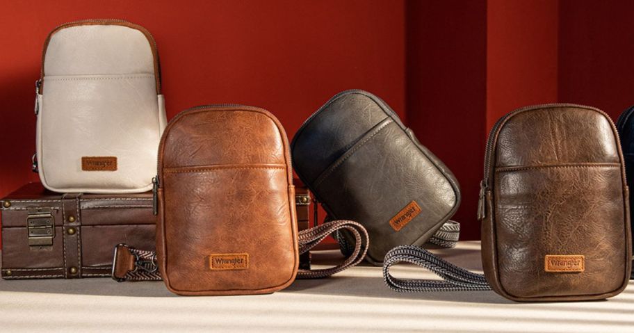 Several Wrangler crossbody bags in different colors