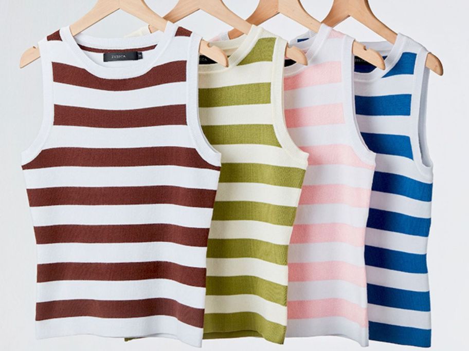 ZESICA Summer Striped Ribbed Tank Tops on hangers