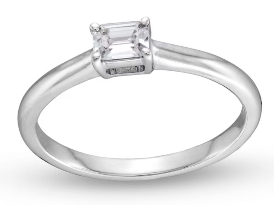 Zales one-third CT. Emerald-Cut Diamond Sideways Solitaire Engagement Ring in 14K White Gold 