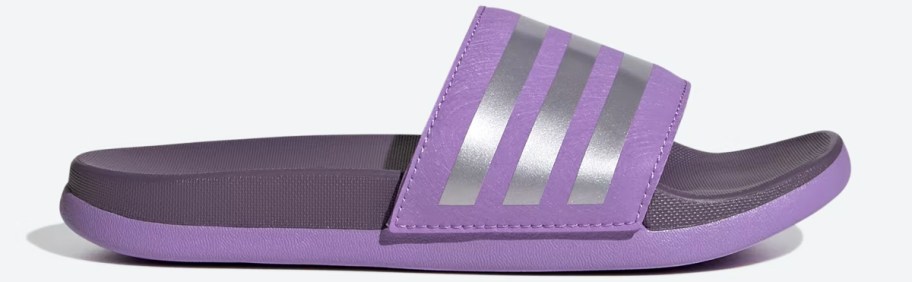 purple and silver adidas slide