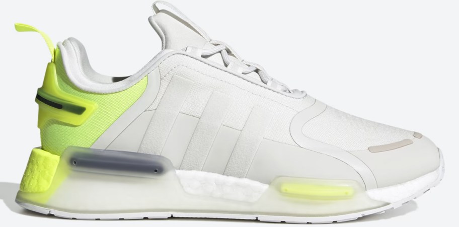 white and neon yellow adidas sneaker