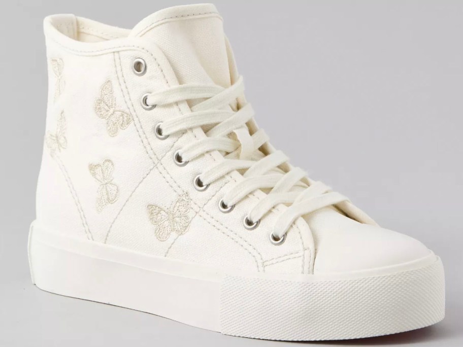 white butterfly high top shoe