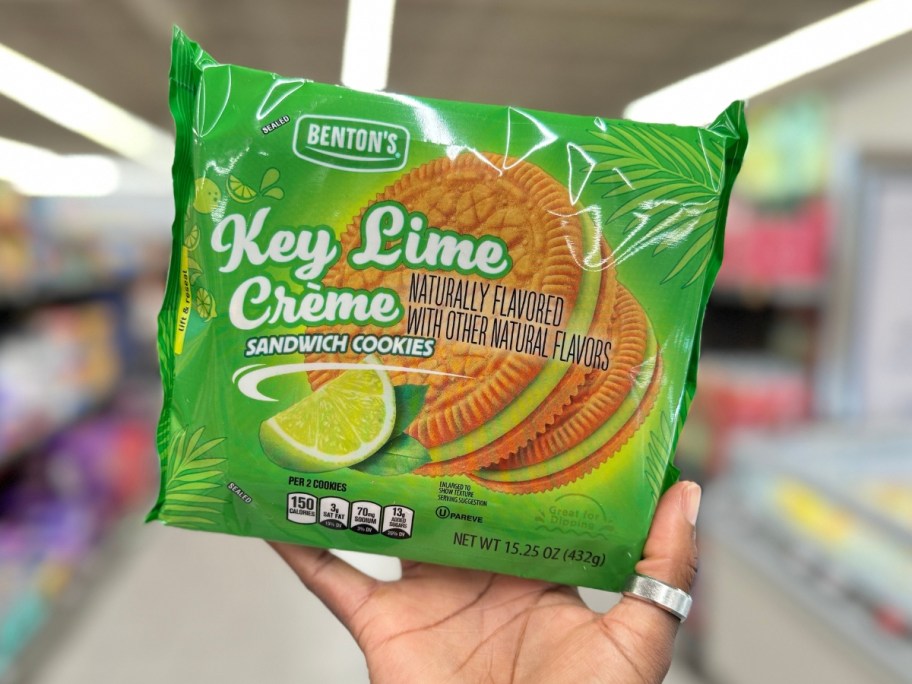 hand holding a pack of Benton's Key Lime Sandwich Cremes