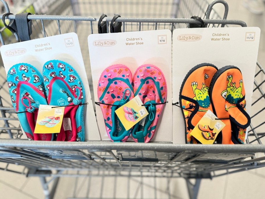 kid's Water Shoes in different prints in a shopping cart 