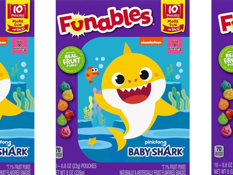 Funables Fruit Snacks, baby shark Shaped Fruit Flavored Snacks stock image