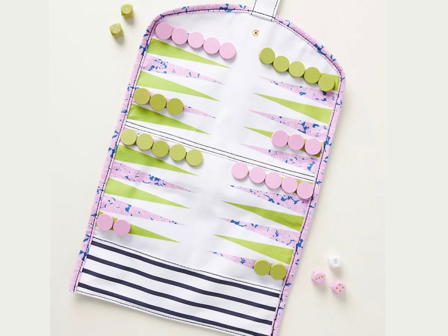 purple and green backgammon game roll up 