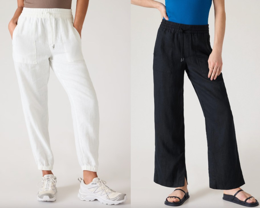 black and white linen joggers and pants