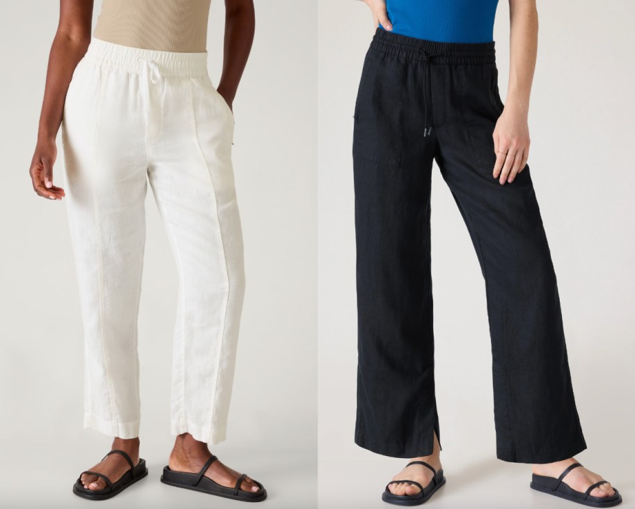 linen joggers and black trousers