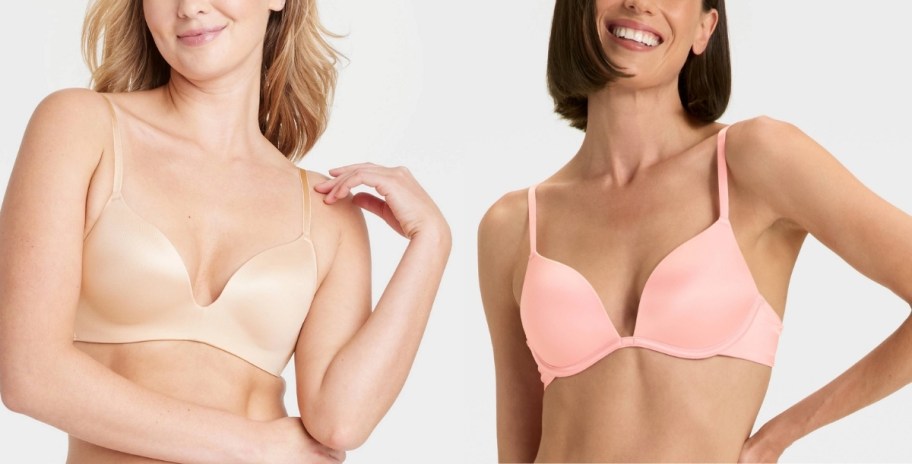 two women in 2 differrent styles of push up bras