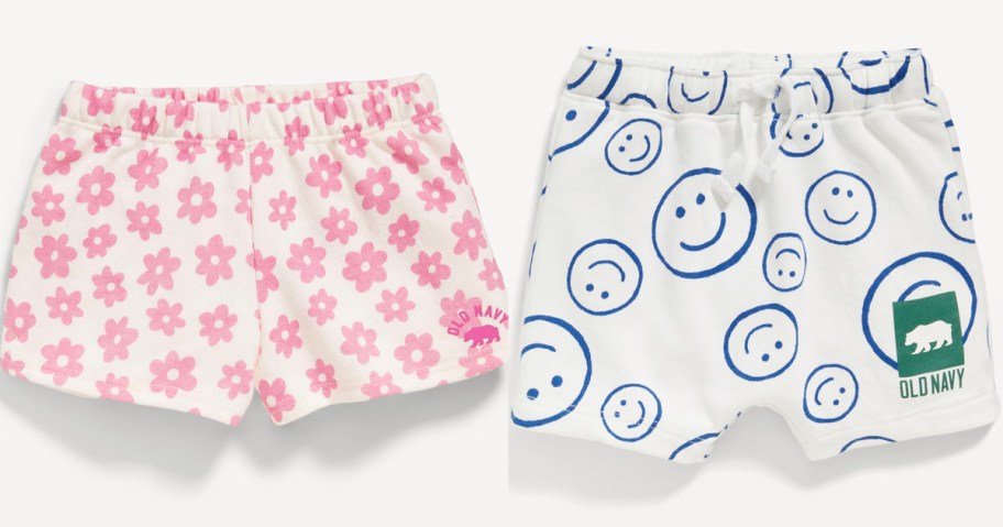 pink flower and blue happy face baby shorts