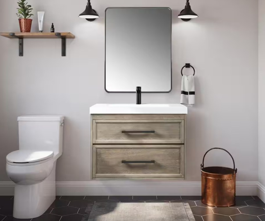 floating bathroom vanity with mirror