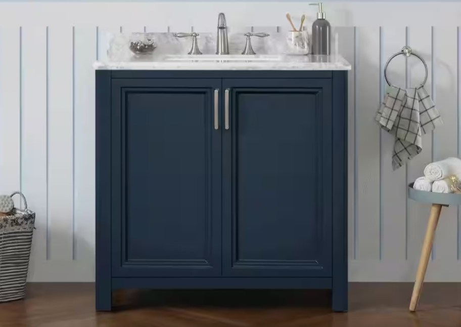 navy blue bathroom cabinet