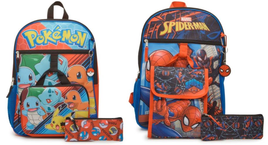 pokemon and spiderman character backpacks
