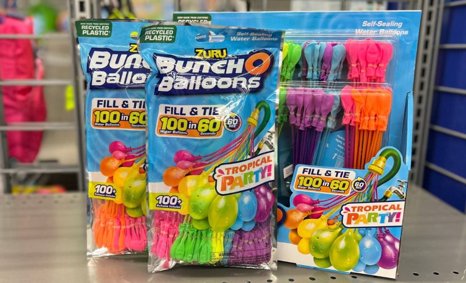 packages of bunch o balloons water balloons on a store shelf