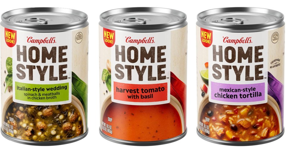 three campbells homestyle soup cans