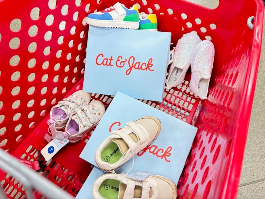 target shopping cart filled with cat & jack shoes