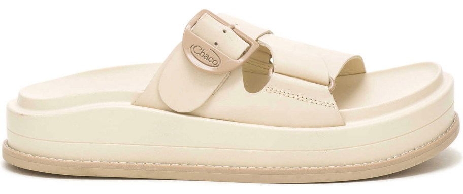 beige platform slides with straps 