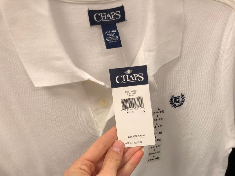chaps shirt with hand holding tag