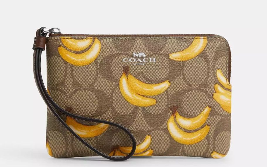 coach banana print corner zip wristlet