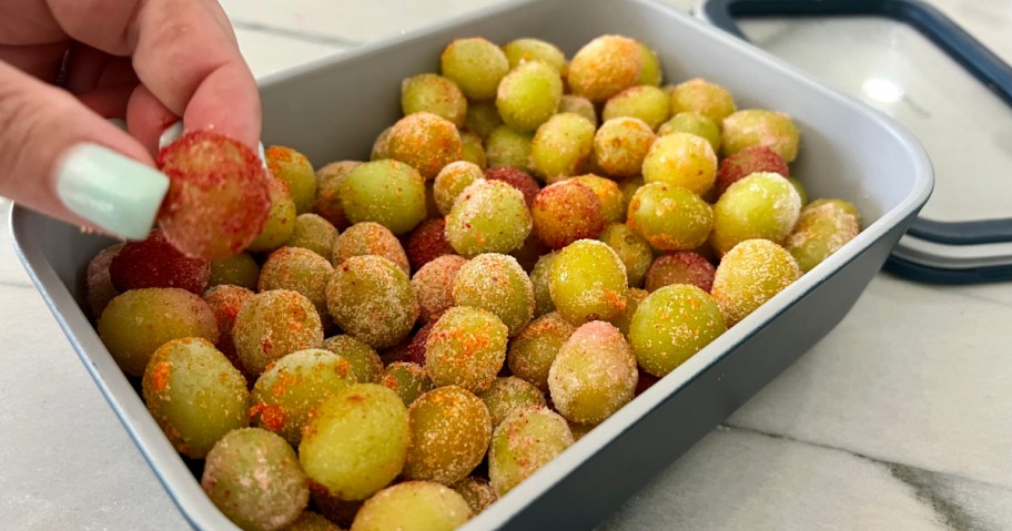 container with sour patch grapes