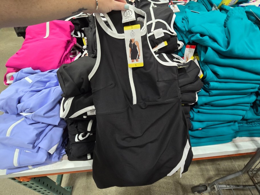 women's sleeveless activewear dresses on a display table