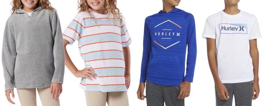 4 boys wearing union bay and hurley tops