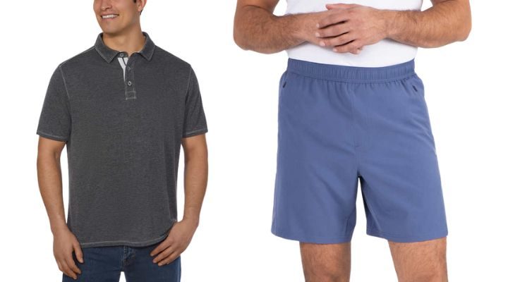 costco mens polo and active short stock images
