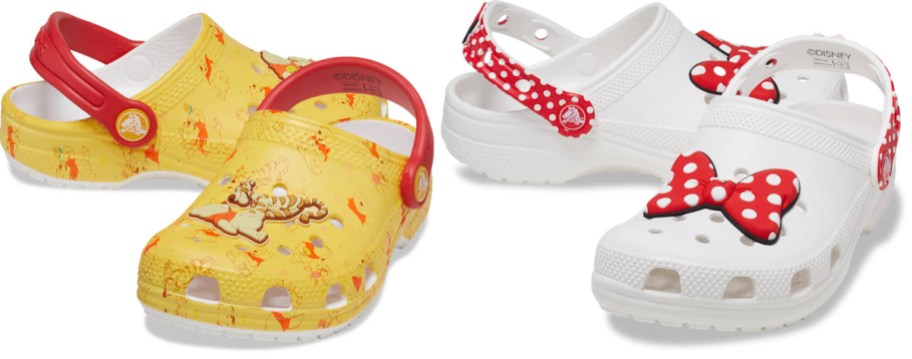winnie the pooh and minnie mouse clogs stock image