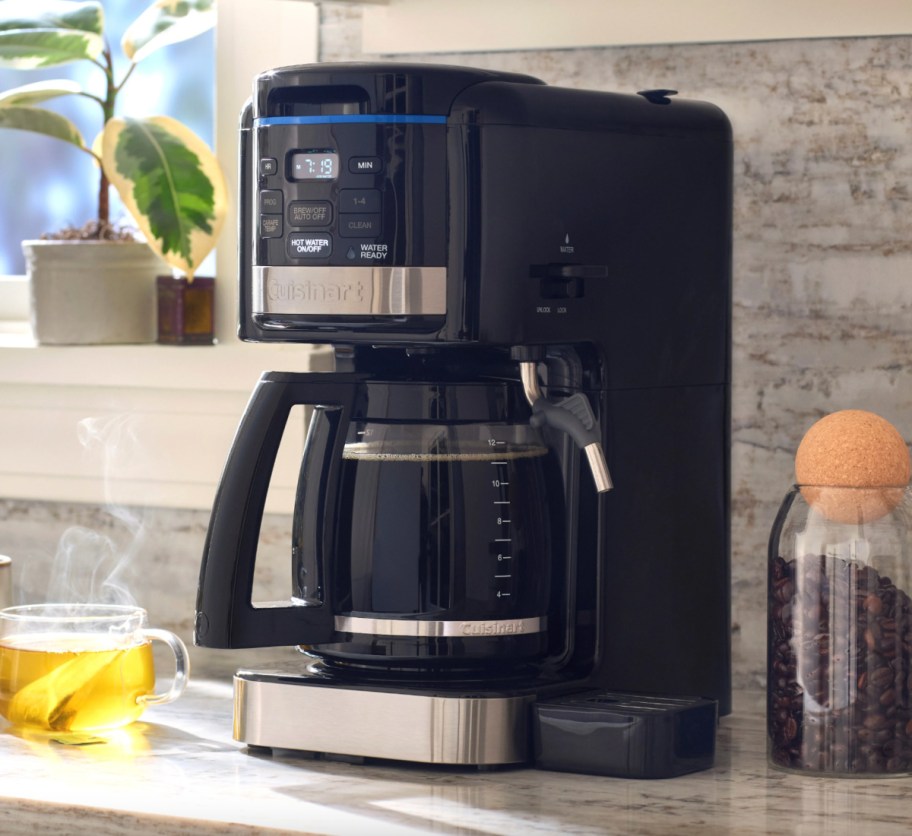 black 12 cup coffee maker on countertop