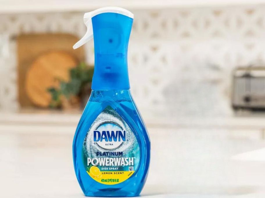 Dawn Powerwash Lemon Dish Spray, Dish Soap Starter Kit, 16 Fl Oz on counter