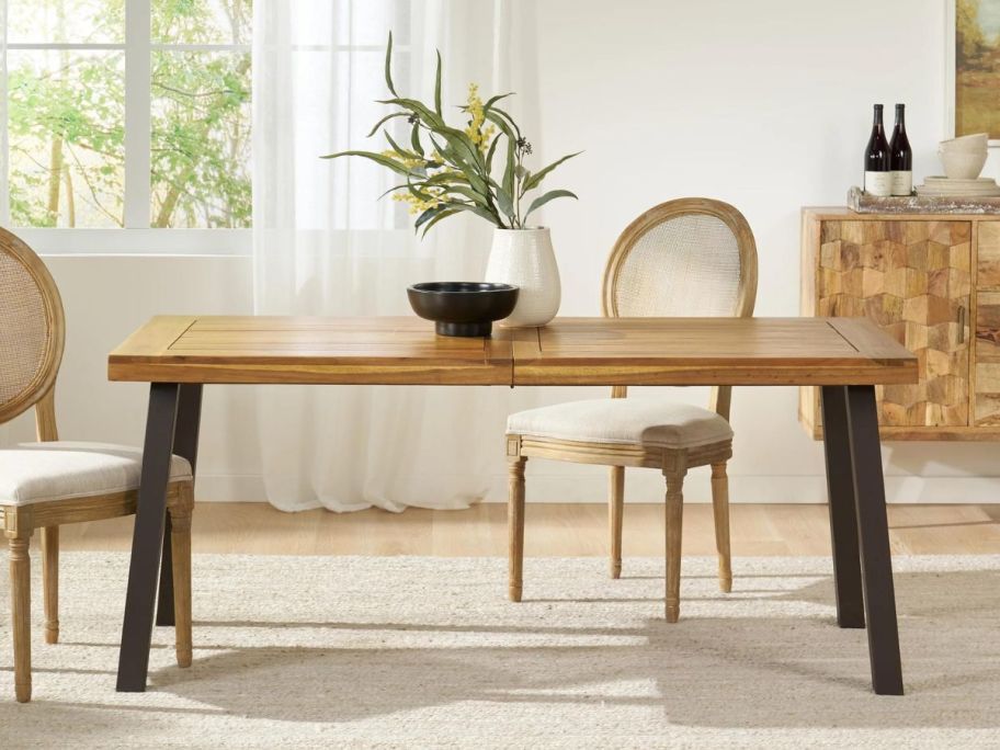 Noble House Gabrielle Natural Stained Acacia Wood Dining Table in dining room