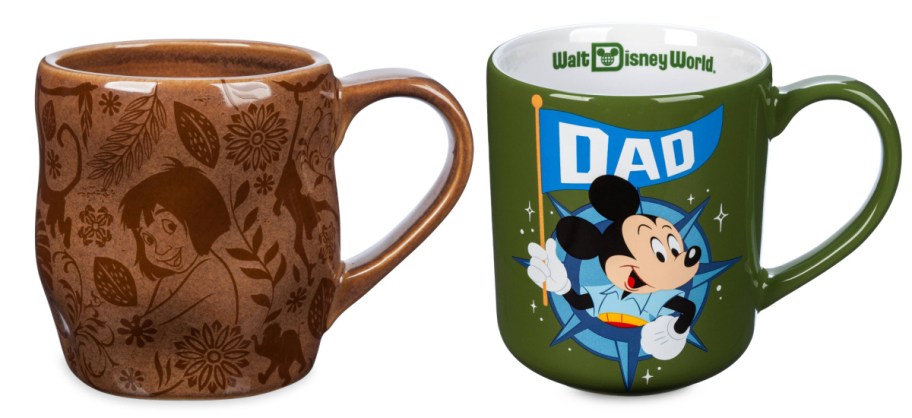 brown and "dad" coffee mugs