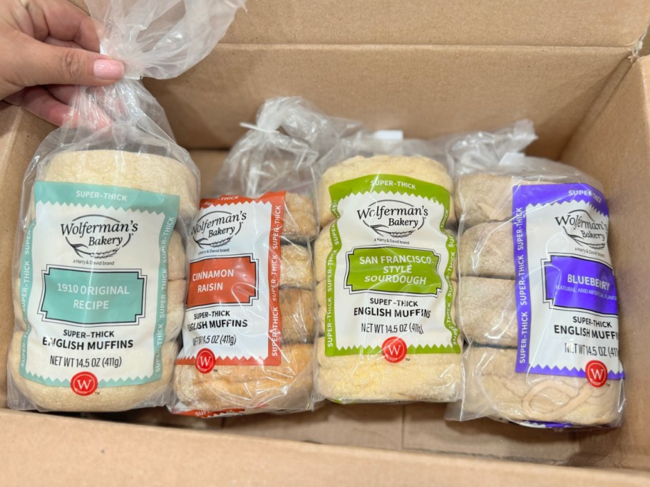 english muffin samplers displayed inside of their box