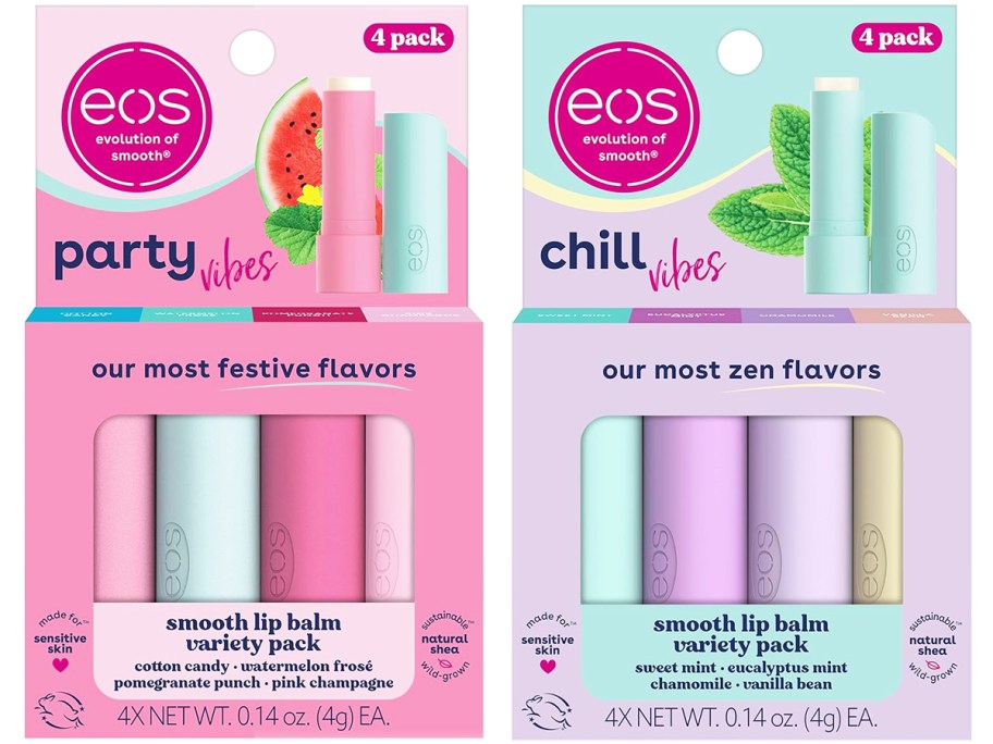 two 4-packs of eos lip balms