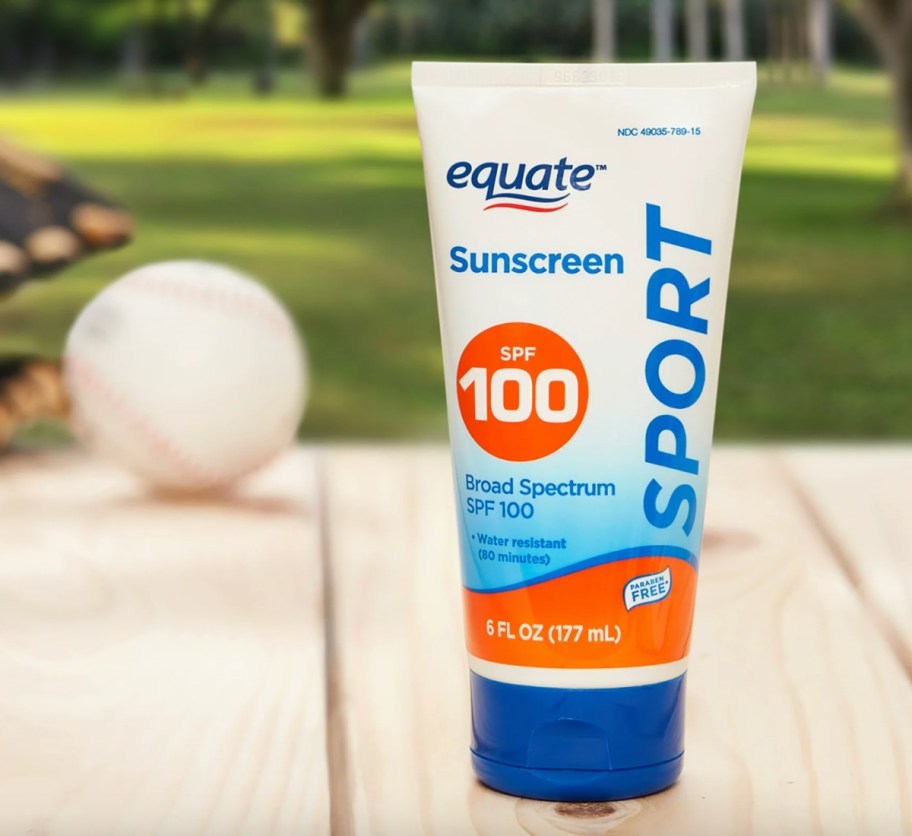 bottle of sport sunscreen outside