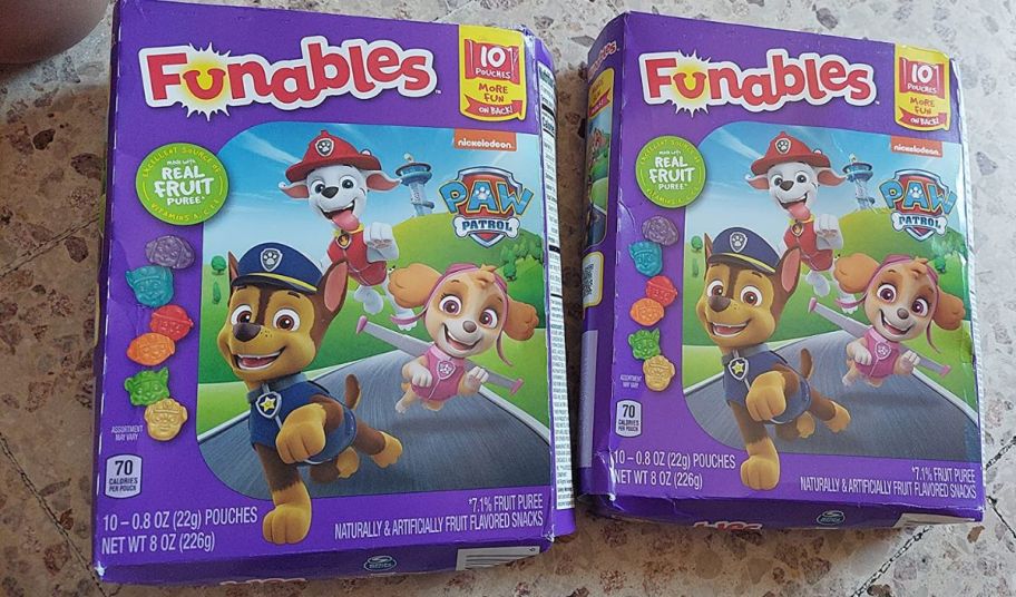two boxes of paw patrol funables fruit snacks